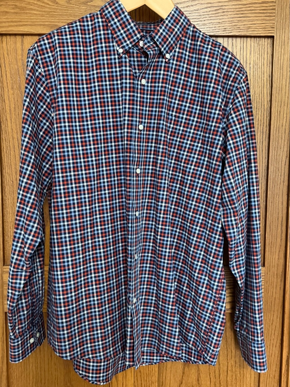 Lands' End Men's Plaid Button-Down Shirt in Red and Blue